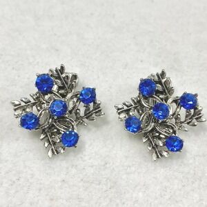 Vintage Earrings Blue Rhinestone Silvertone‎ Clip On  Estate Jewelry Gift